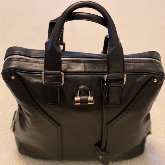 YVES SAINT LAURENT - Y Leather Tote (Dark Navy Blue w/ Steel Accents) - Picture 1 of 10
